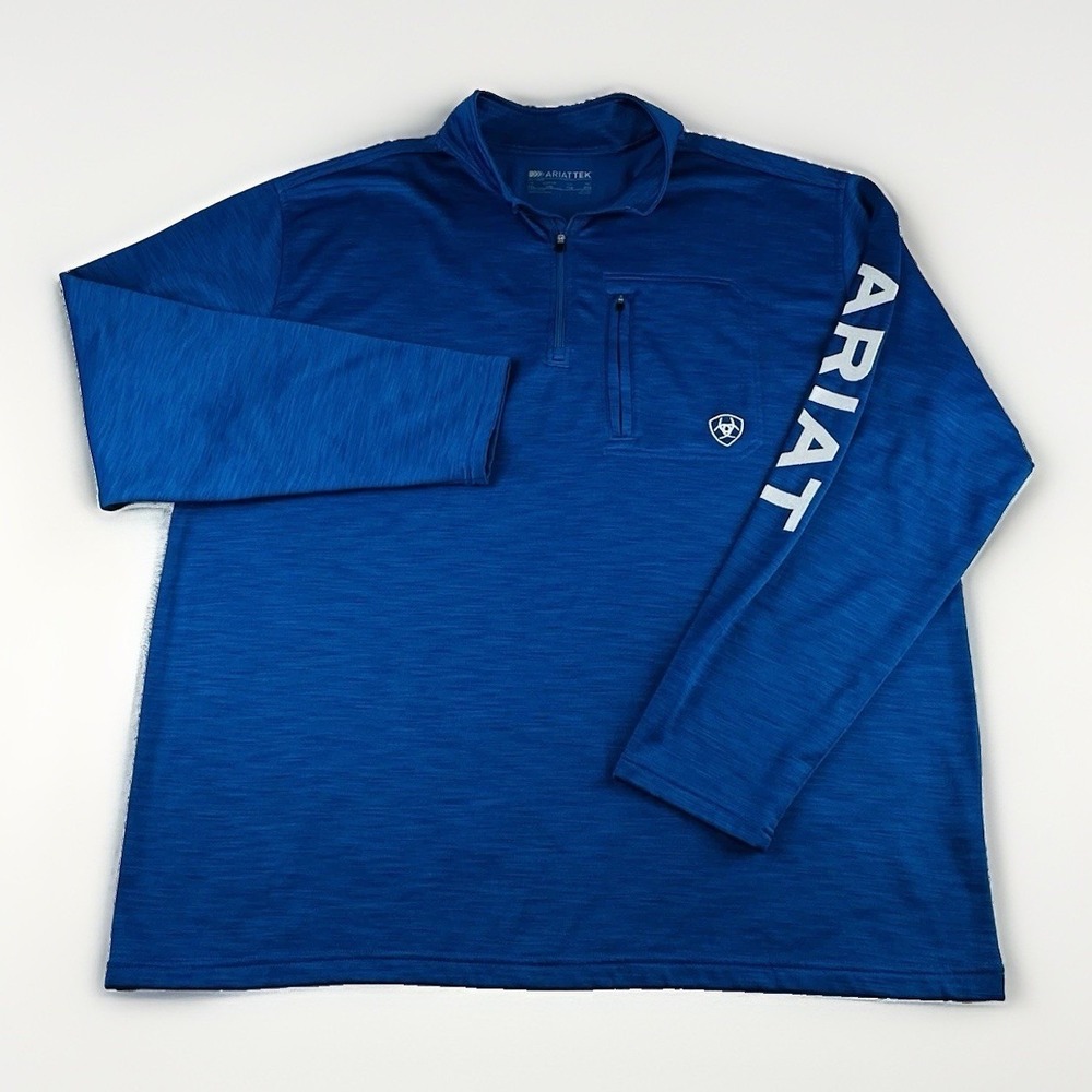 Ariat Men's XXL Tek Team Mid States Blue Heather 1/4 Zip Performance Pullover